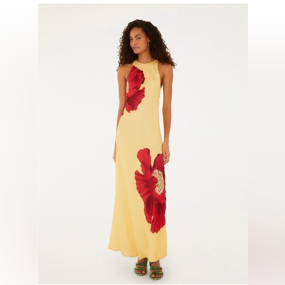 FARM Rio Dresses & Skirts - Farm Rio Light Yellow Poppy Flowers Sleeveless Maxi Dress size large